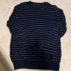 American Apparel Men's Navy and Gray Striped Crewneck Sweater